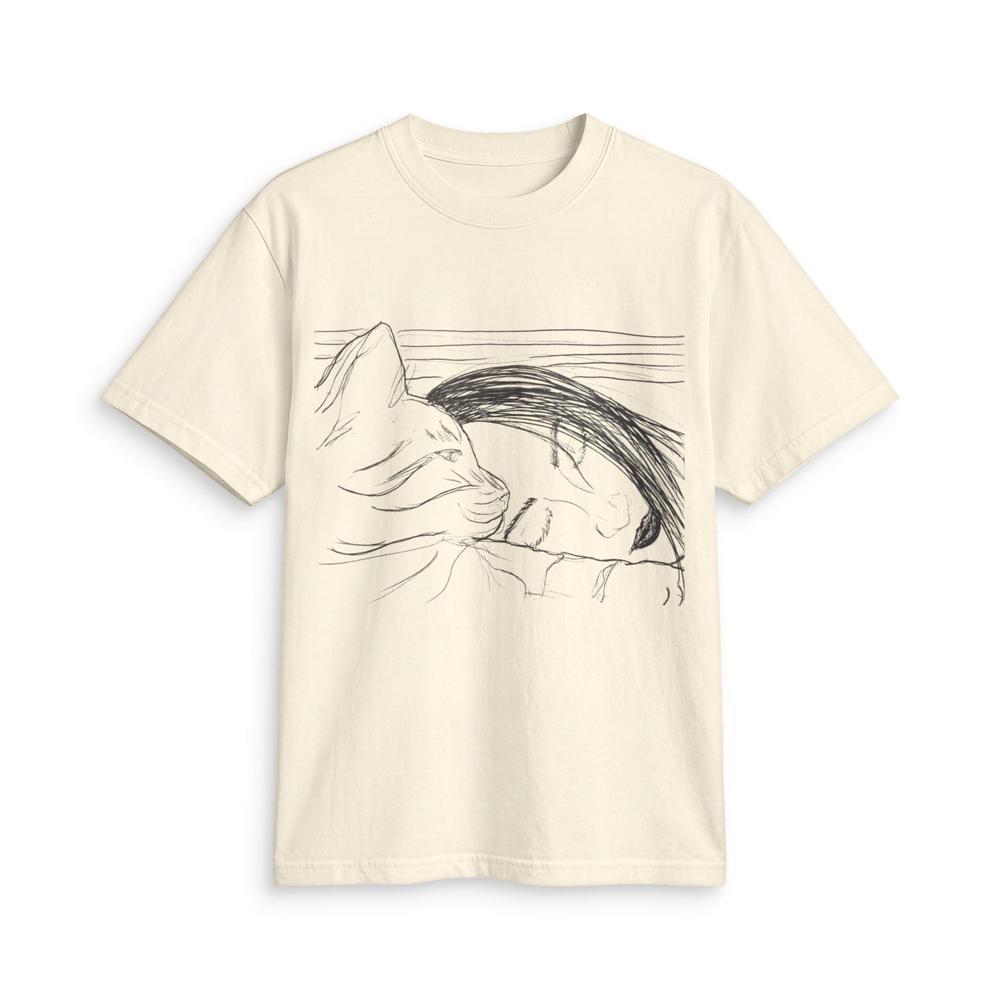 Sleepy Cat Sketch T-Shirt — Minimalist Hand-Drawn Cat Tee