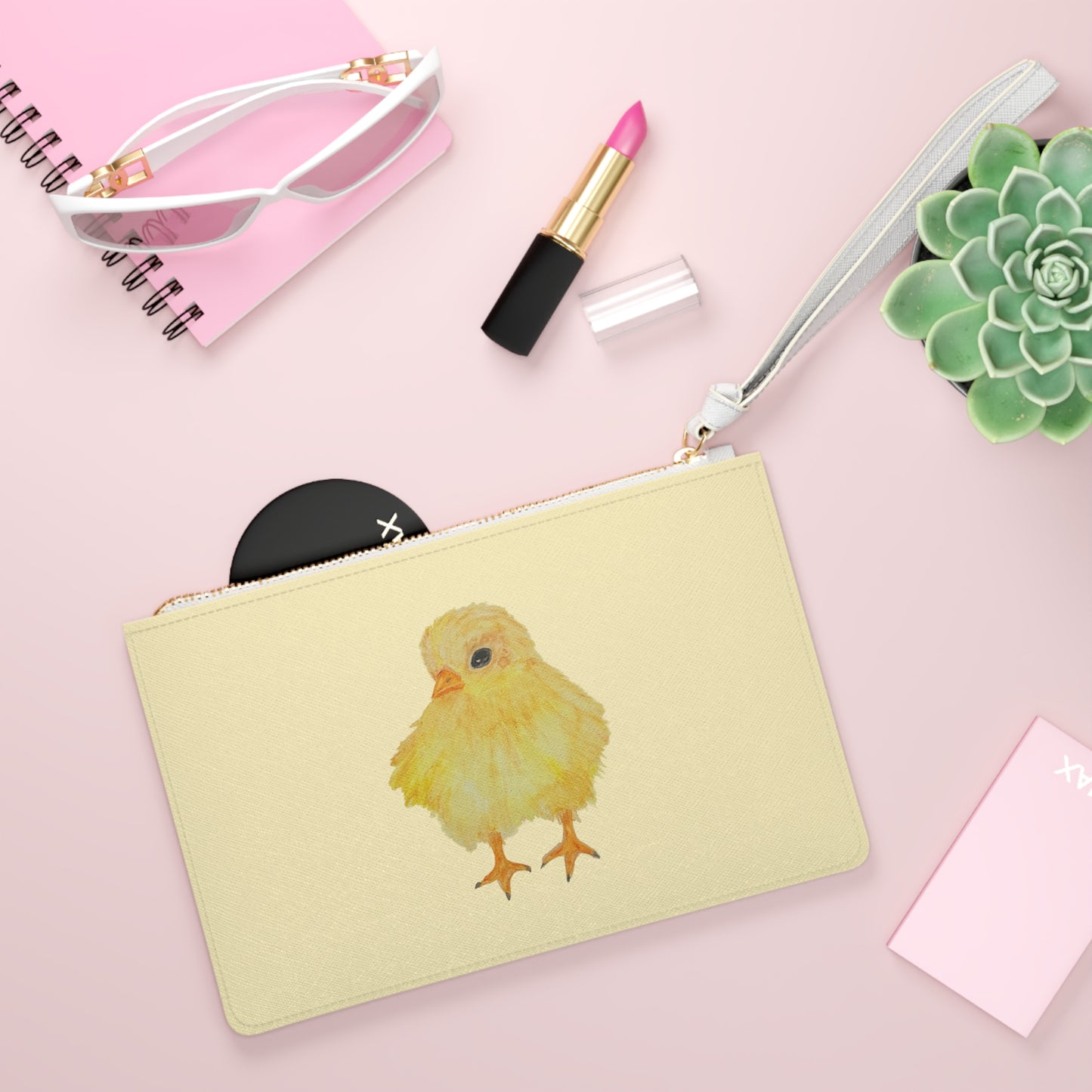 Spring Baby Chick Clutch Bag — Soft Yellow Saffiano Wristlet