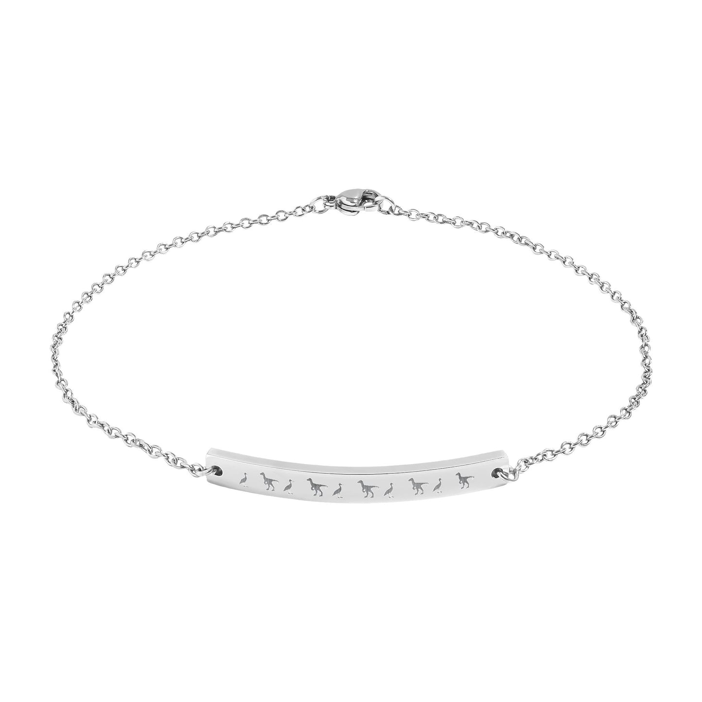 Engraved Bird & Raptor Curved Bar Anklet — Minimalist Stainless Steel