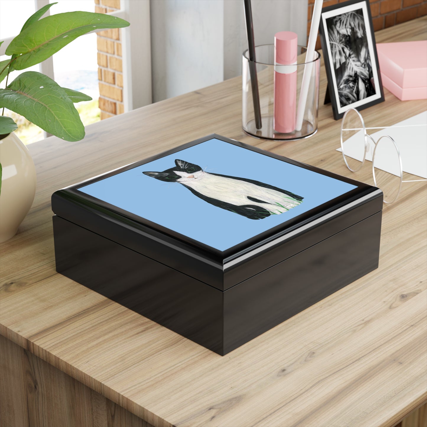 Minuet Tuxedo Cat Blue Jewelry Box