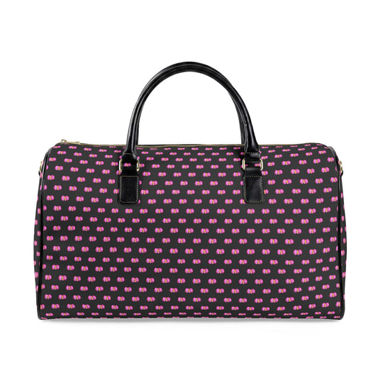 Classic Leather Weekender Bag — Black with Pink Mini Begonias