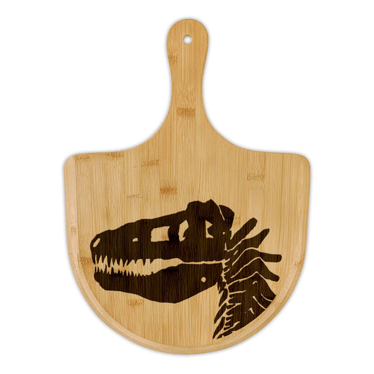 Engraved Bamboo Pizza Peel – Dinosaur Skull Design