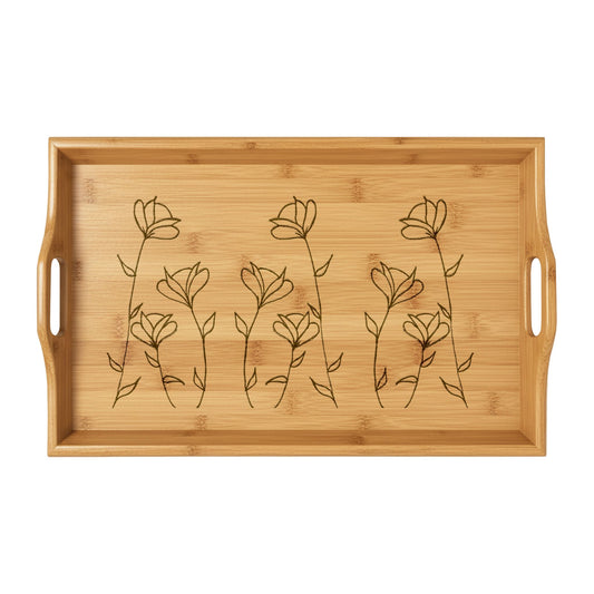 Engraved Bamboo Serving Tray — Floral Stem Breakfast & Tea Tray