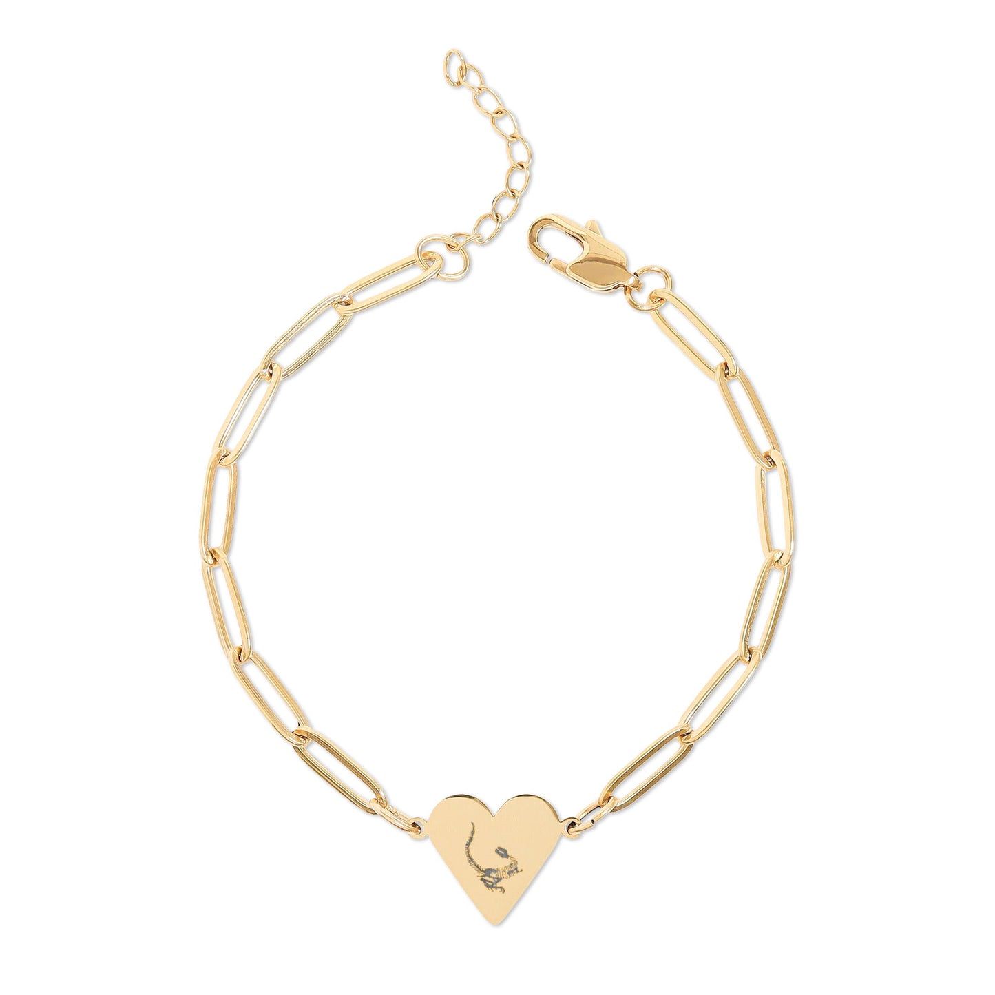 Dinosaur Fossil Engraved Heart Paperclip Bracelet