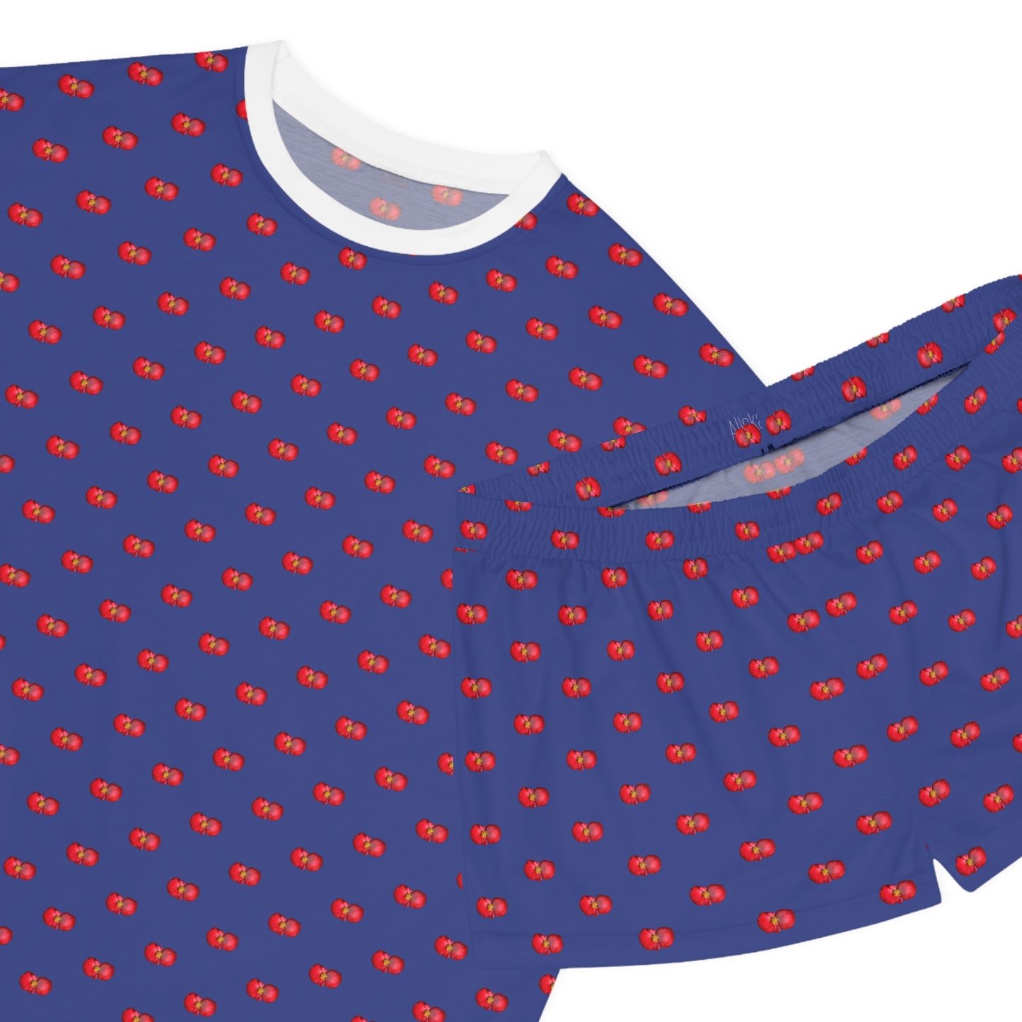Women’s Short Pajama Set — Blue with Red Begonia Floral Pattern