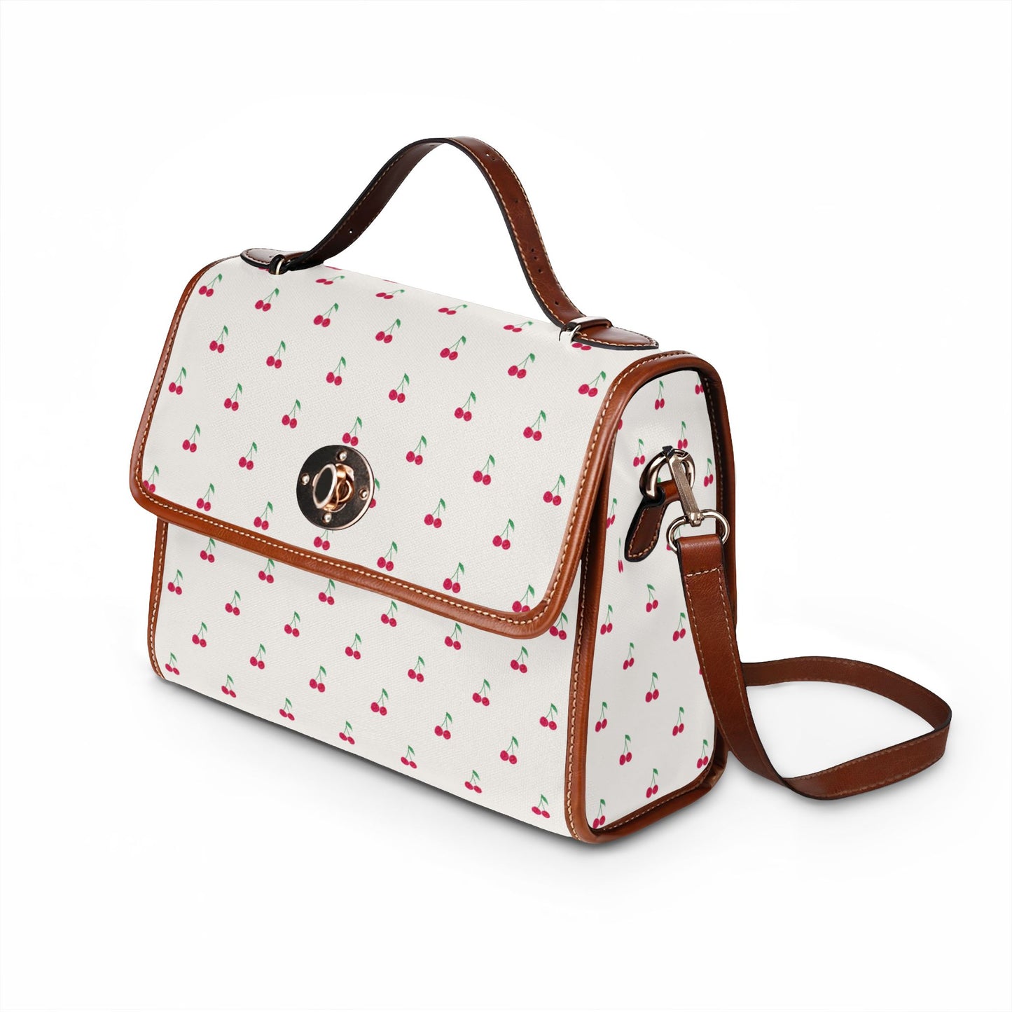 Cherry Pattern Canvas Tote — Vintage Ivory Waterproof Bag