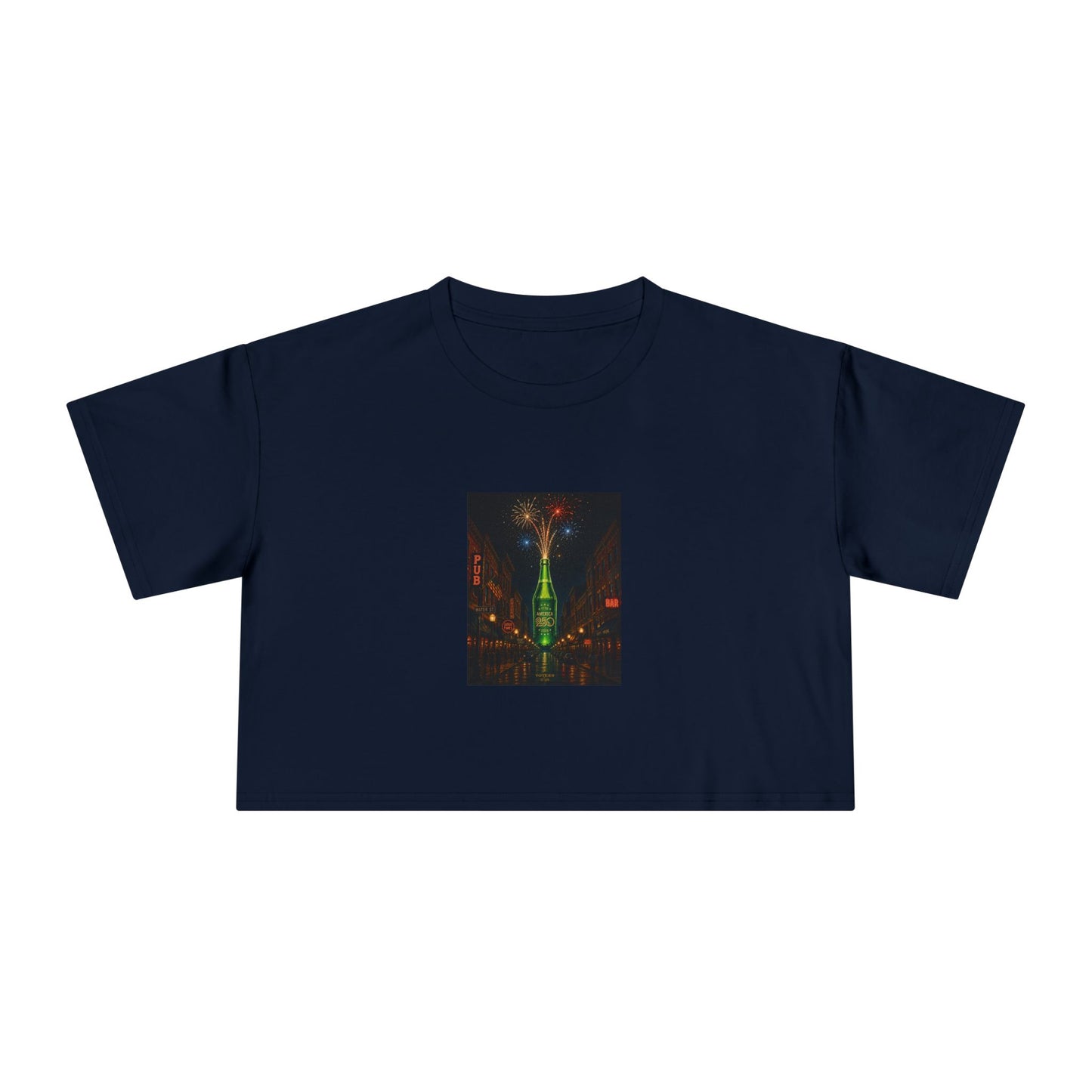 Crop Tee — Neon City Night Skyline Graphic 250th Celebration