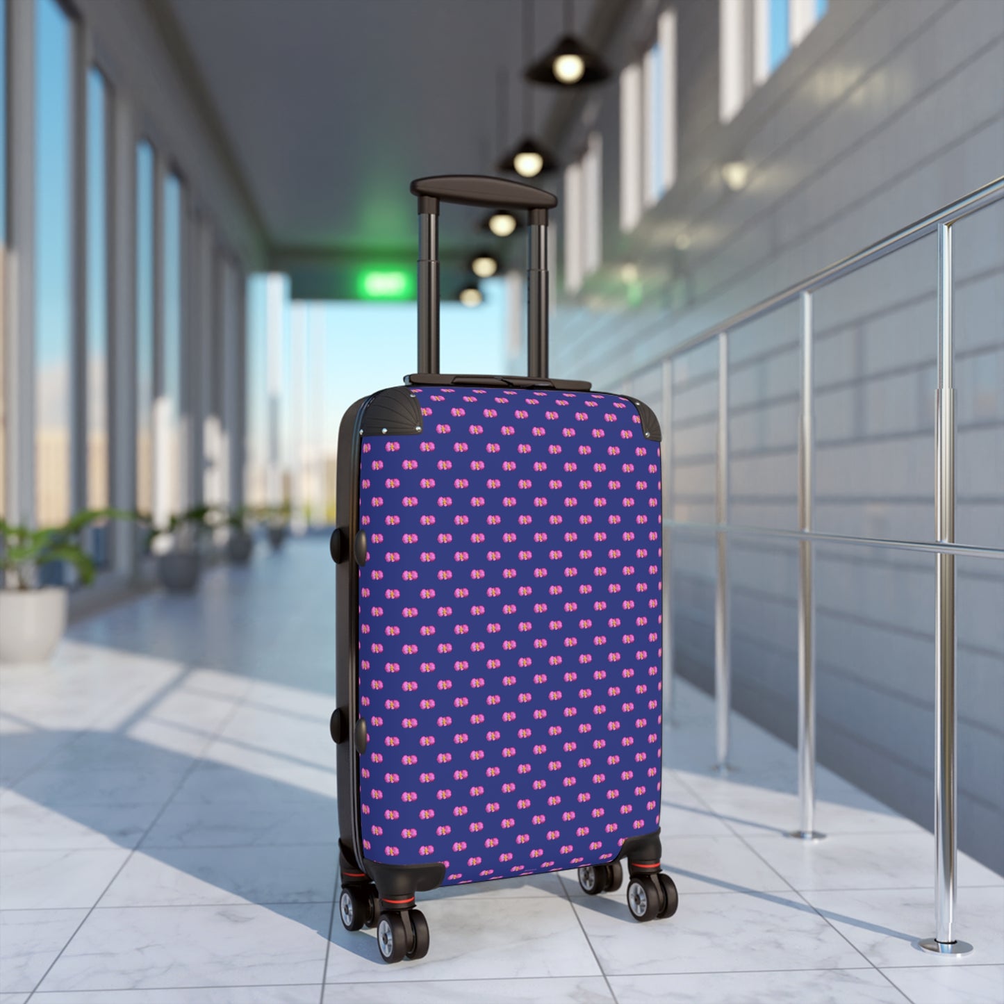 Pink Begonia Floral Pattern Carry-On Suitcase — Blue & Pink Travel Luggage