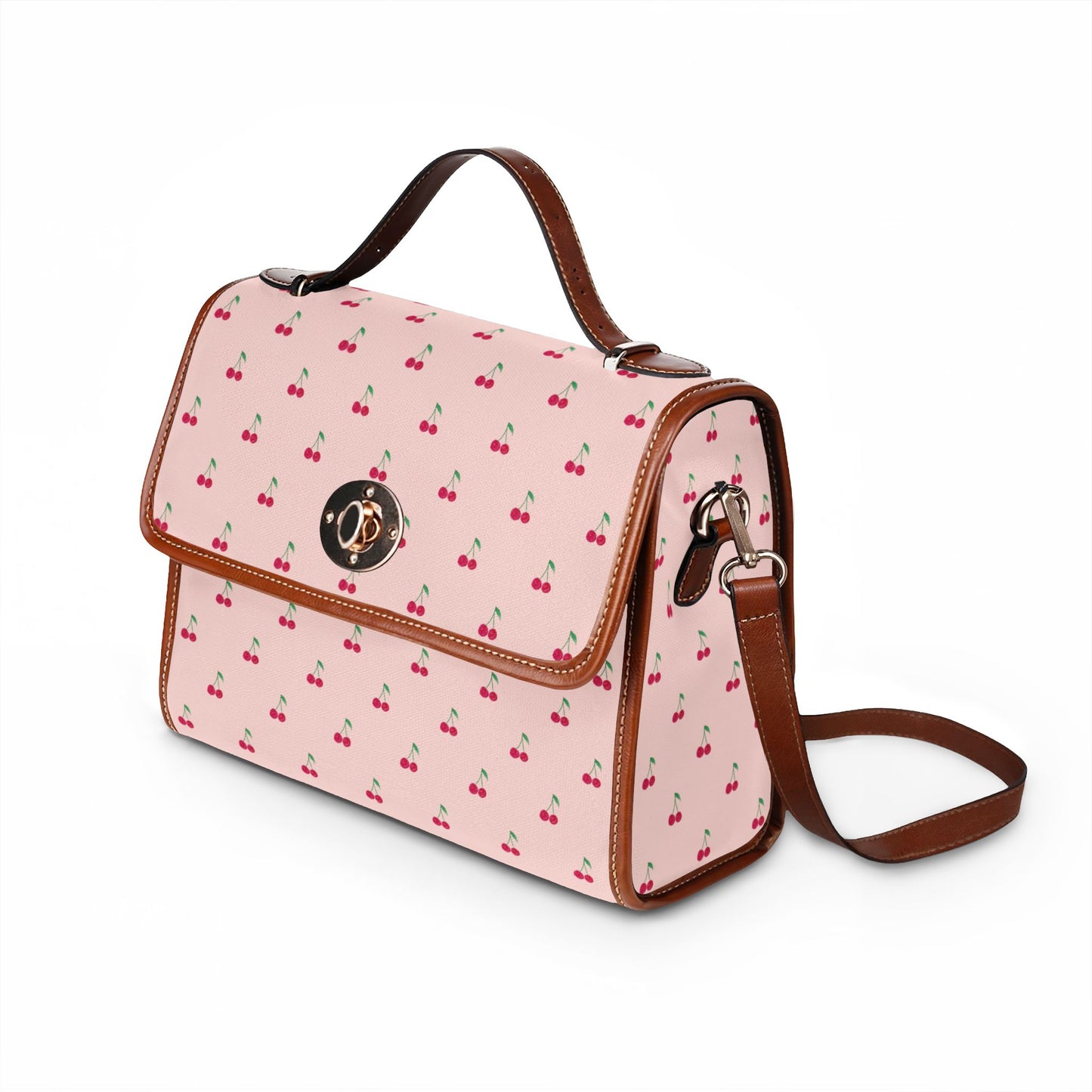 Cherry Pattern Canvas Tote — Vintage Pink Waterproof Bag