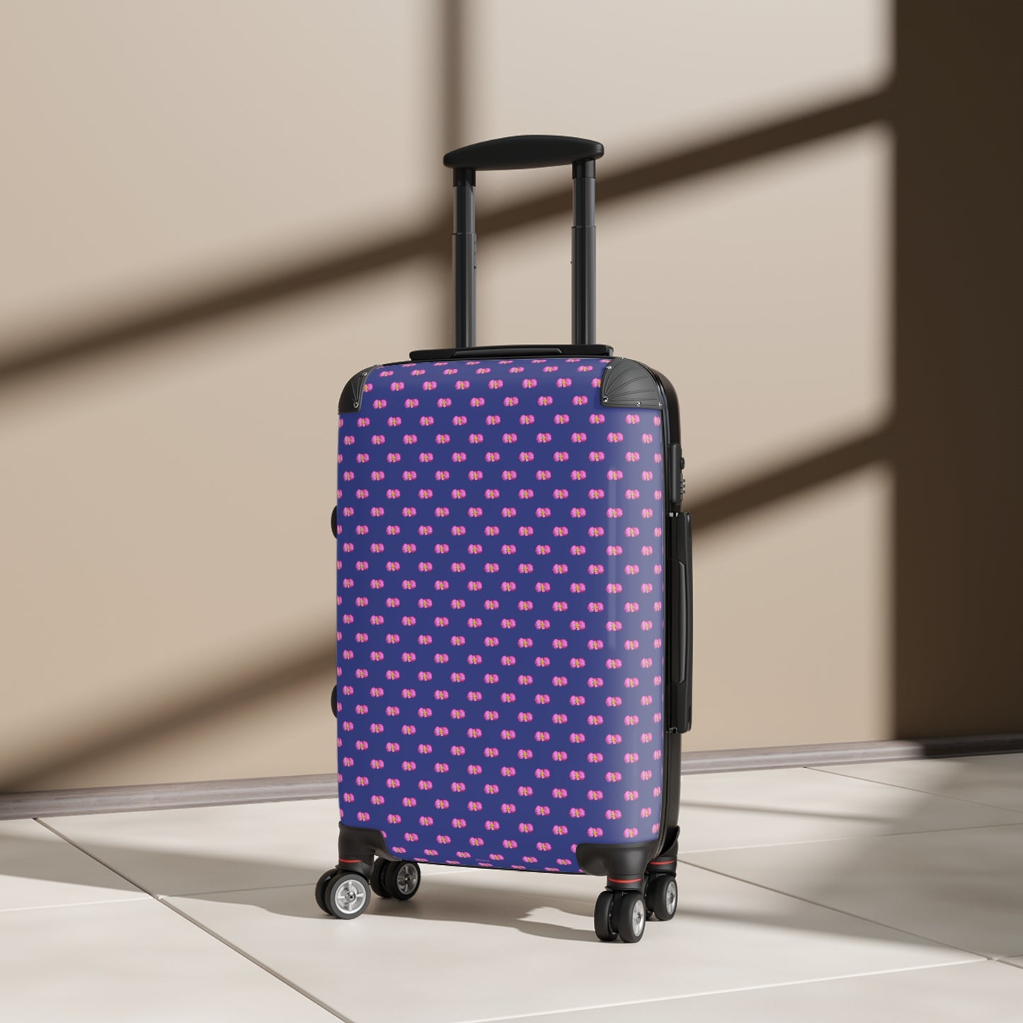 Pink Begonia Floral Pattern Carry-On Suitcase — Blue & Pink Travel Luggage