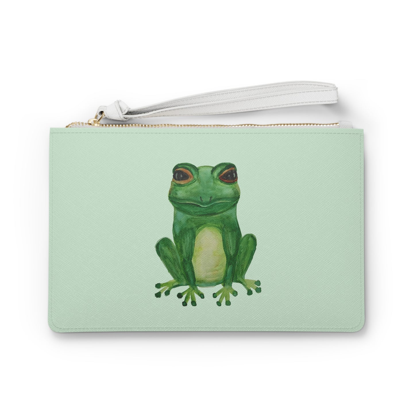 Mint Green Tree Frog Clutch Bag — Illustrated Frog Wristlet Purse