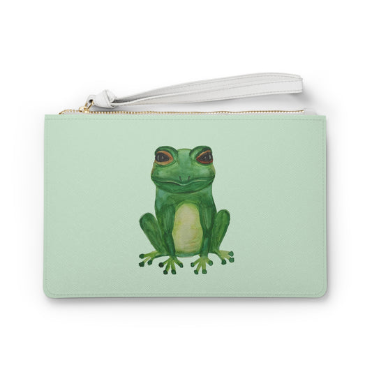 Mint Green Tree Frog Clutch Bag — Illustrated Frog Wristlet Purse