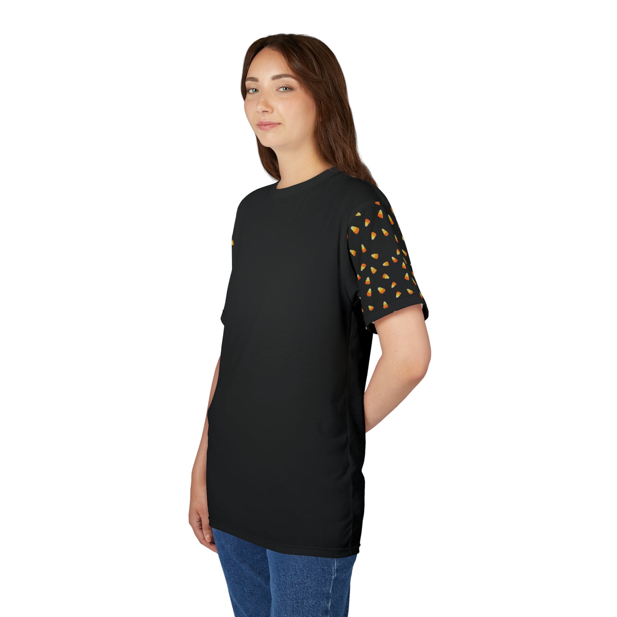 Candy Corn Sleeve Tee — Halloween Black Short Sleeve T-Shirt
