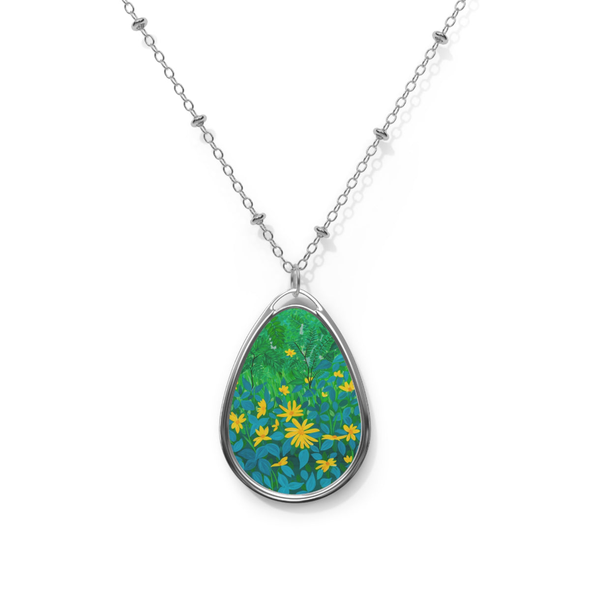 Summer — Green Floral Meadow Teardrop Locket