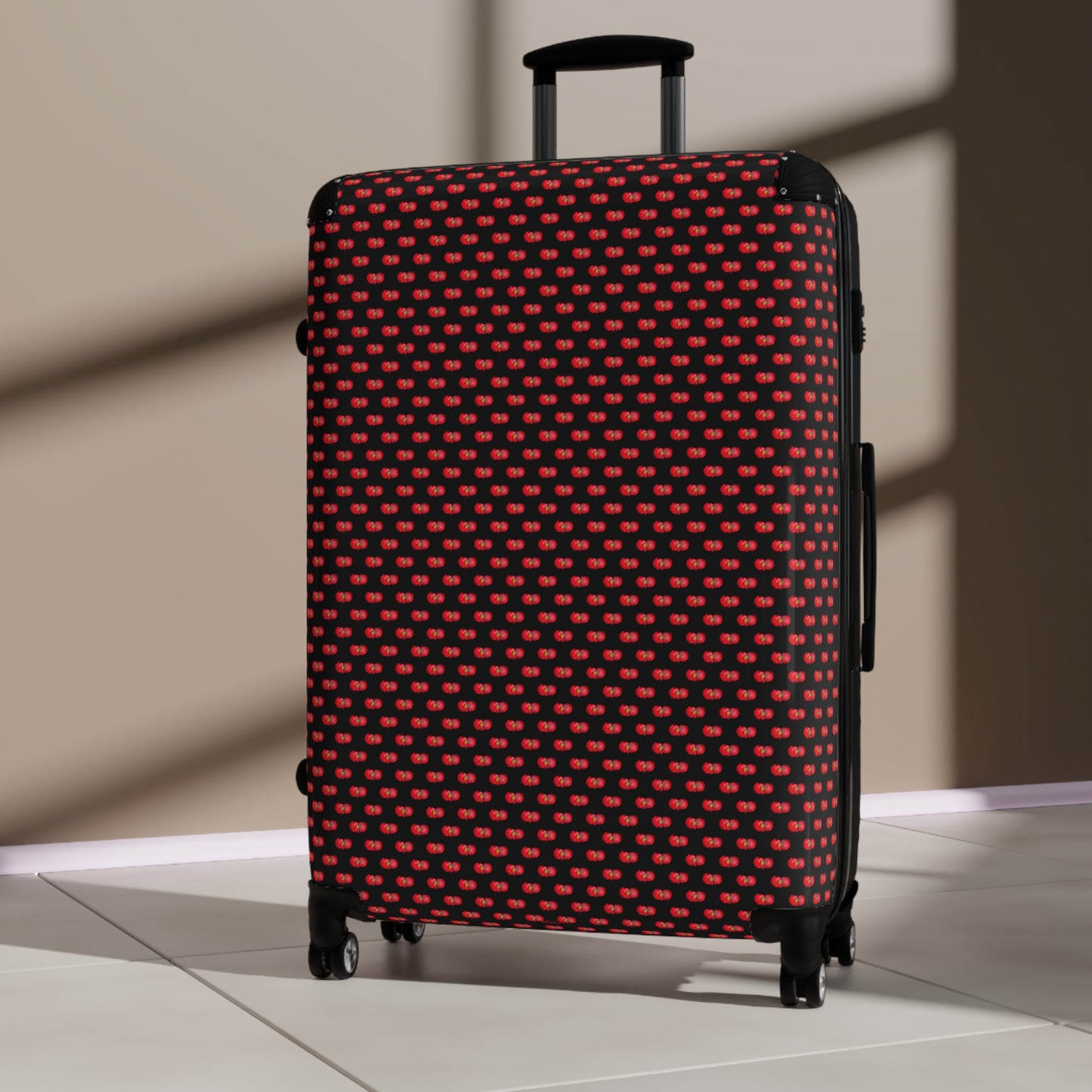 Red Begonia Floral Pattern Carry-On Suitcase — Black & Red Travel Luggage