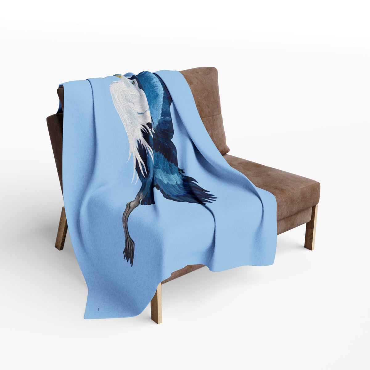 Blue Heron Fleece Blanket — Coastal Bird Throw for Home & Gifting