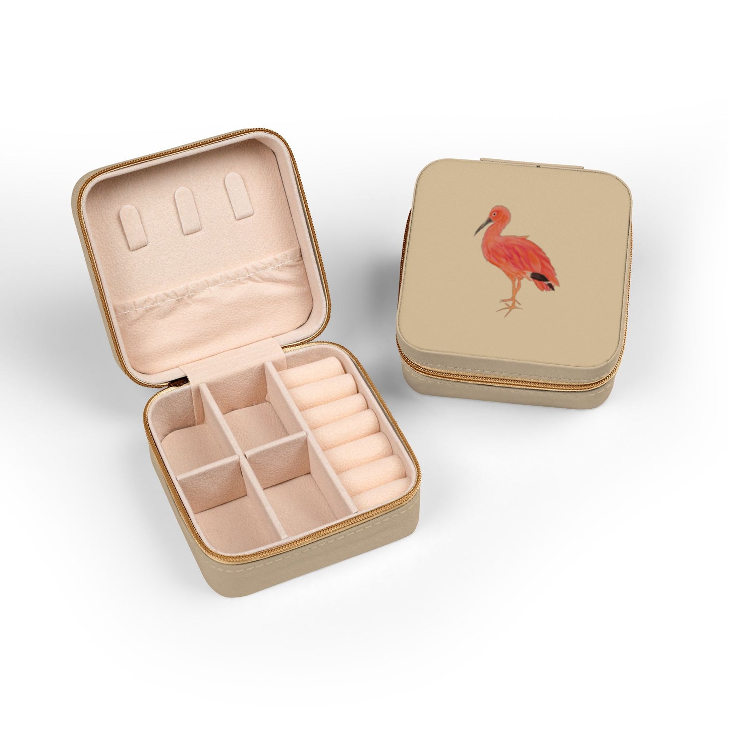 Pink Ibis Bird Jewelry Travel Case — Compact Organizer for Rings, Earrings & Necklaces