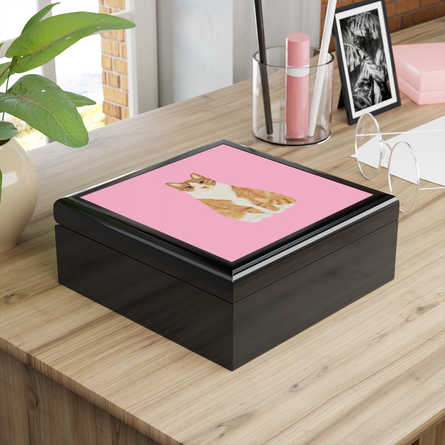 Orange Tabby Cat Pink Jewelry Box