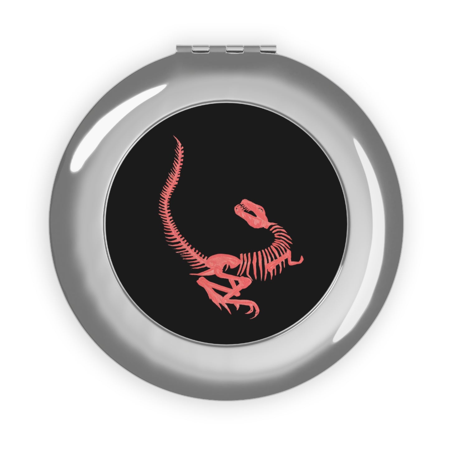 Pink Dinosaur Fossil Black Compact Travel Mirror | Wildlife Pocket Mirror