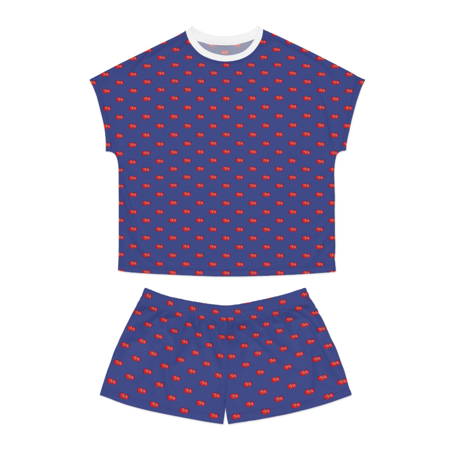 Women’s Short Pajama Set — Blue with Red Begonia Floral Pattern