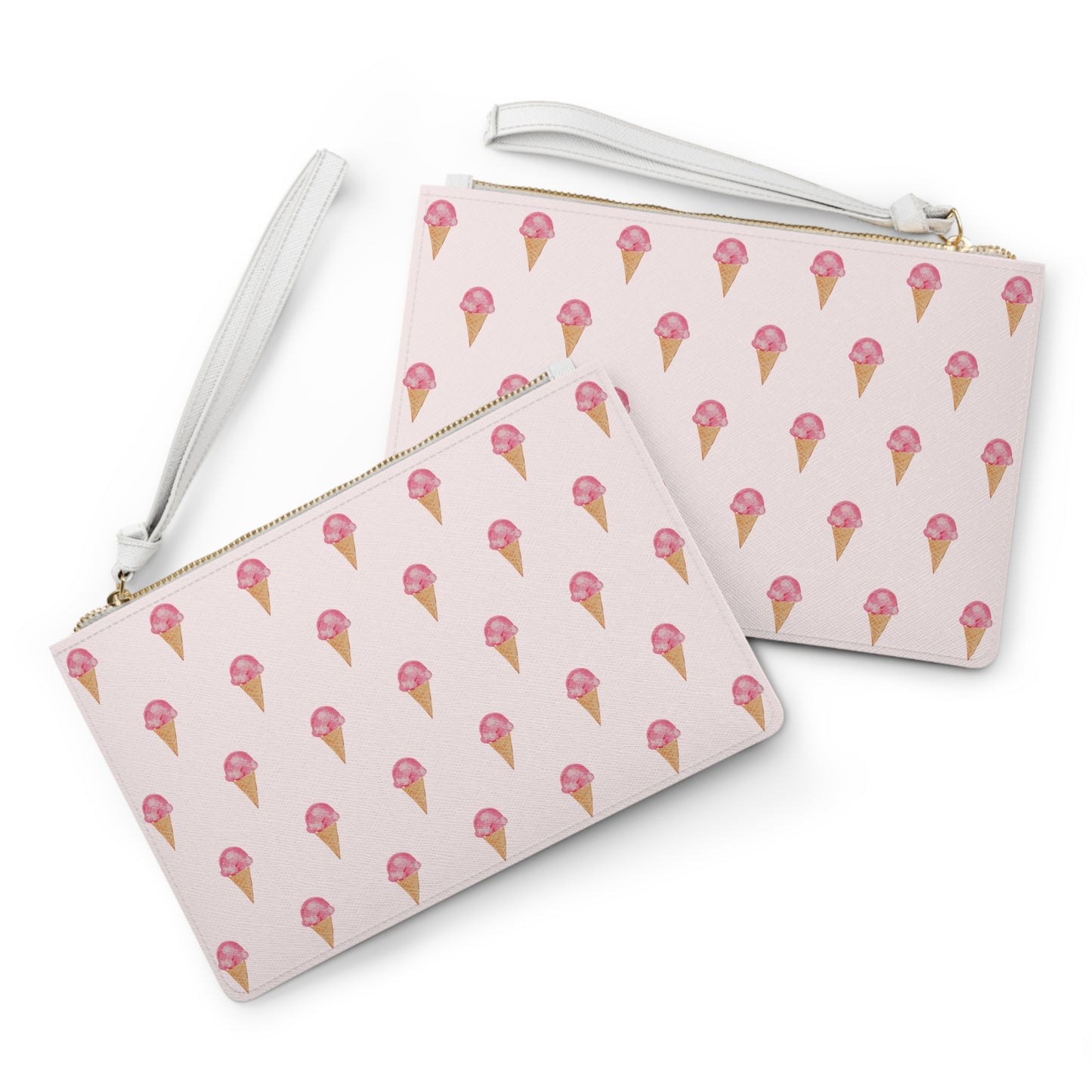 Pink Ice Cream Cone Clutch Bag — Watercolor Summer Wristlet Purse