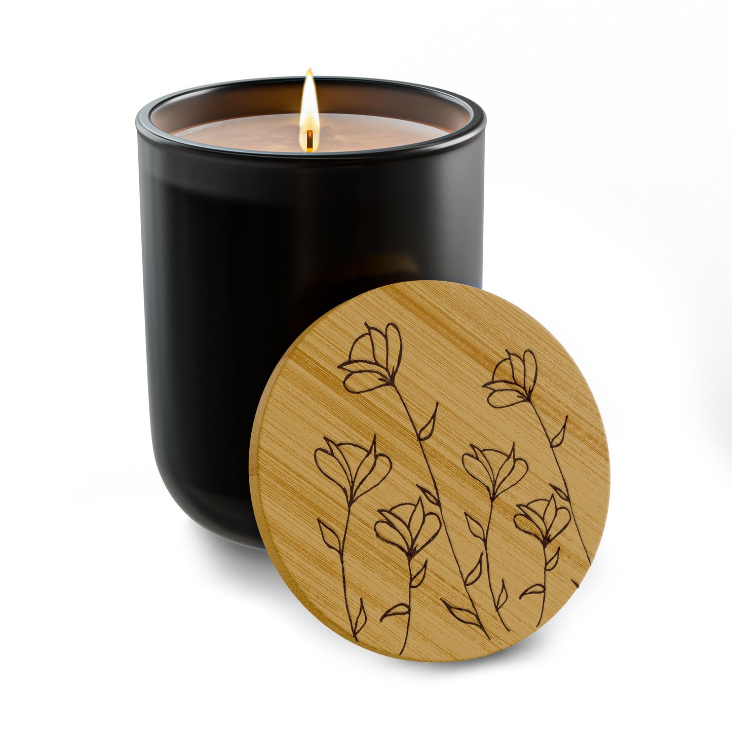 Engraved Floral Soy Candle — 14oz with Bamboo Lid