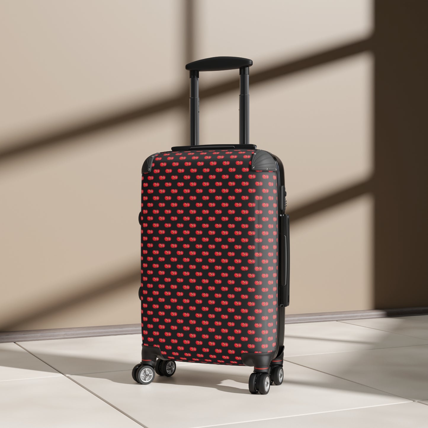 Red Begonia Floral Pattern Carry-On Suitcase — Black & Red Travel Luggage