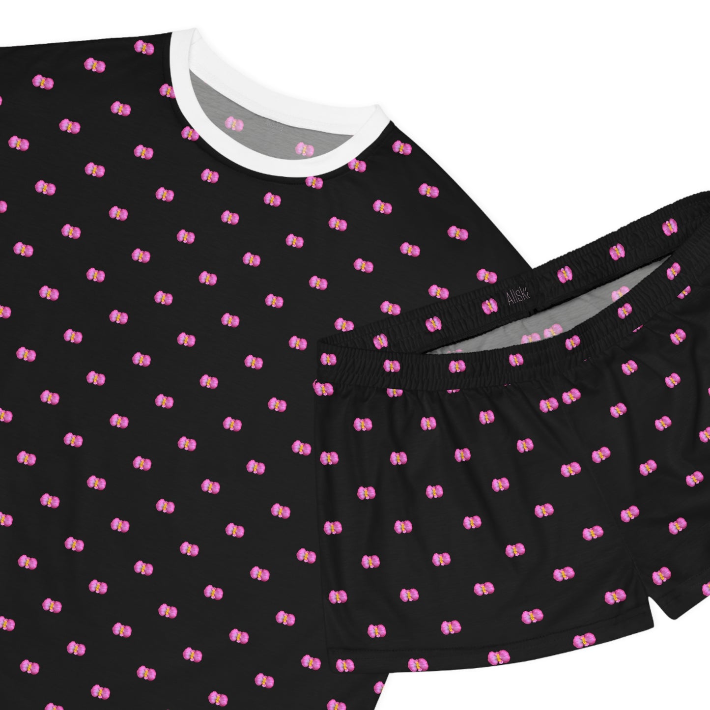 Pink Begonia Black Women's Short Pajama Set