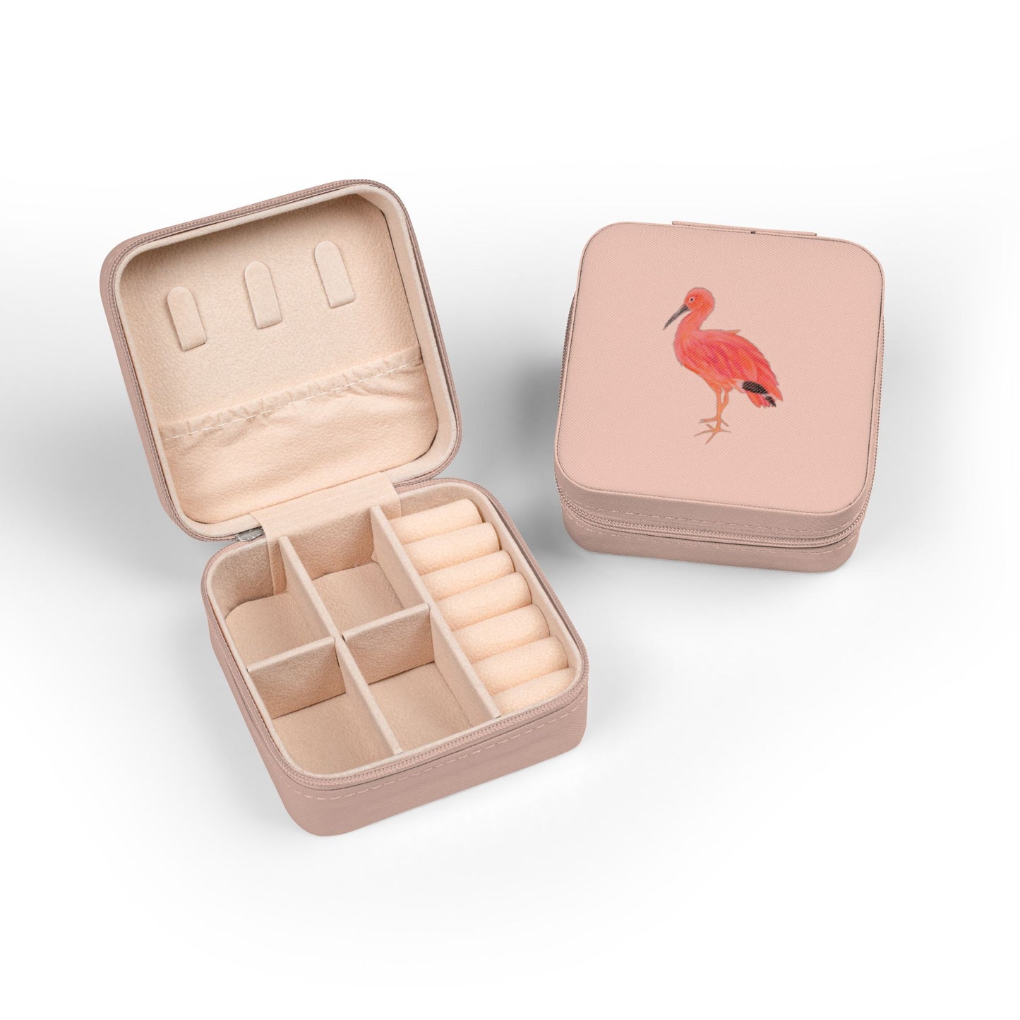 Pink Ibis Bird Jewelry Travel Case — Compact Organizer for Rings, Earrings & Necklaces