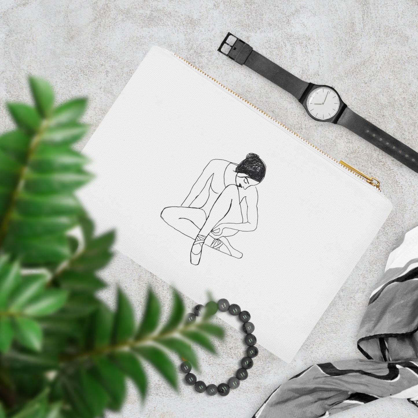 Ballet Dancer Cosmetic Bag — Minimal Line Art Makeup Pouch