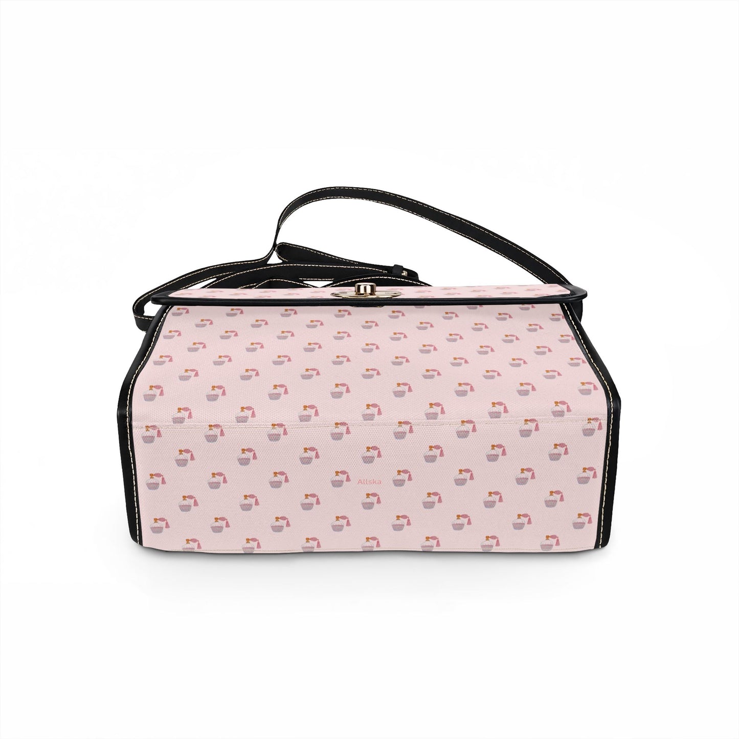 Pink Perfume Canvas Handbag — Waterproof Crossbody Satchel with Vegan Leather Trim