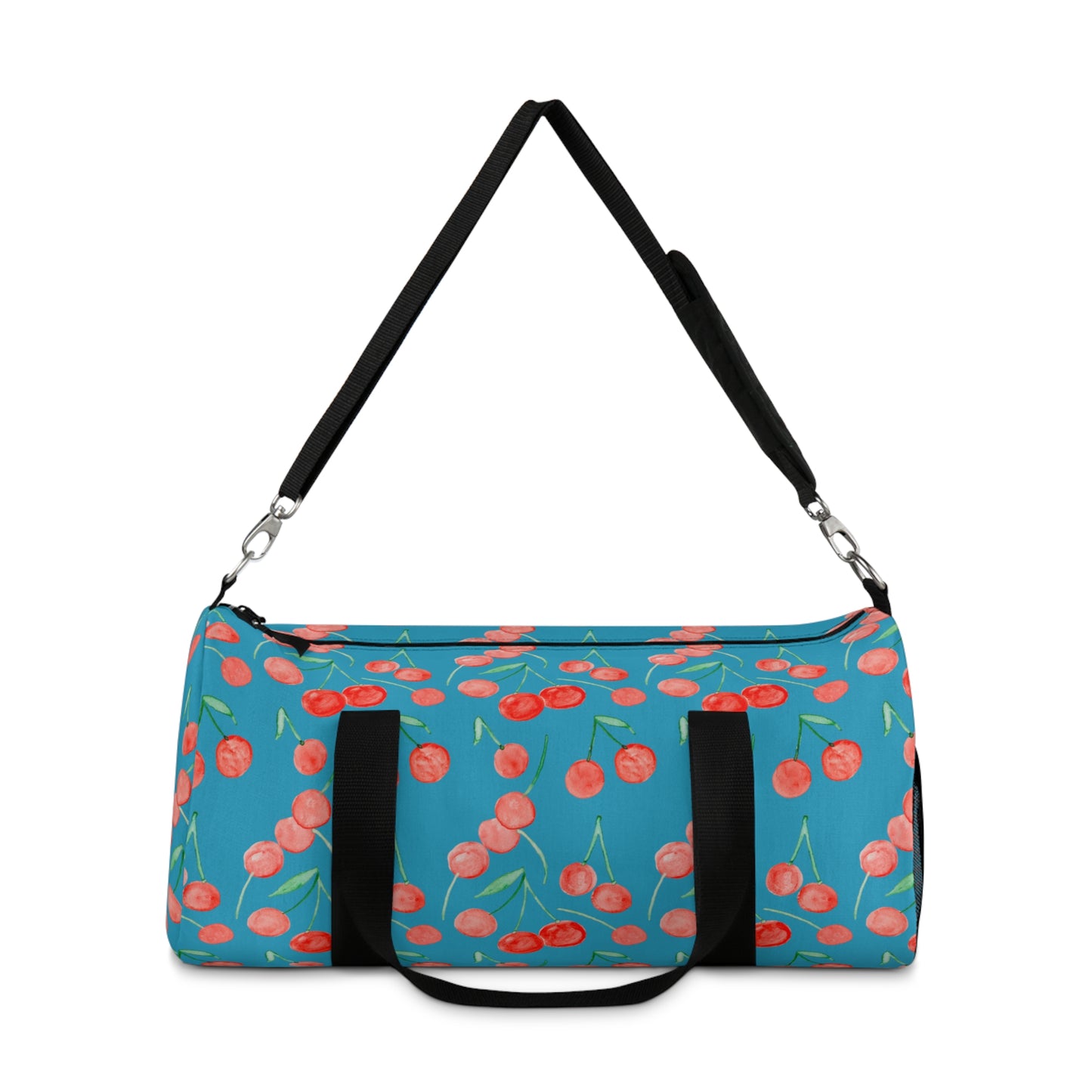 Cherry Pattern Duffel Bag | Blue Cherry Print Travel Bag