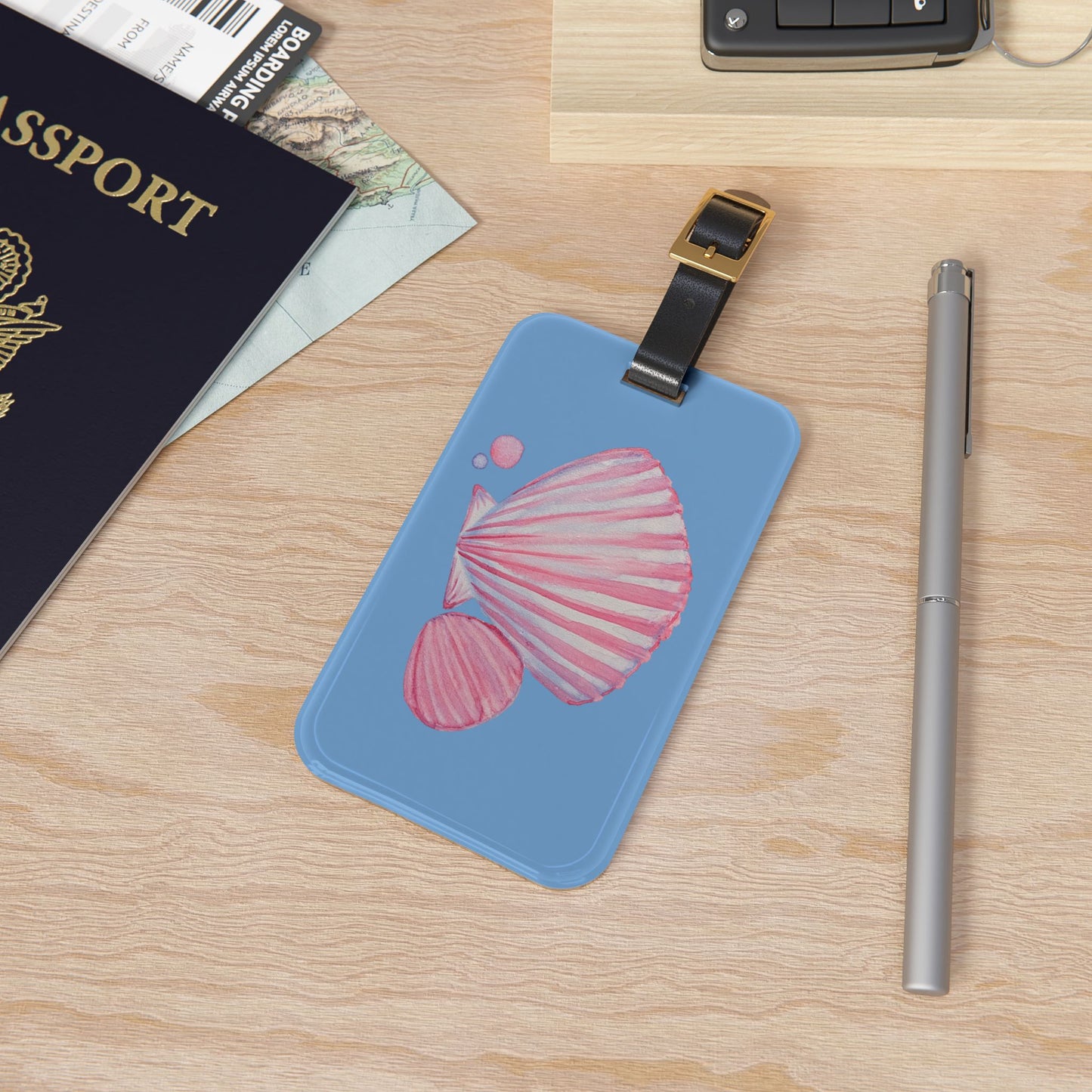 Pink Seashell Illustration Luggage Tag — Acrylic Beach Travel ID