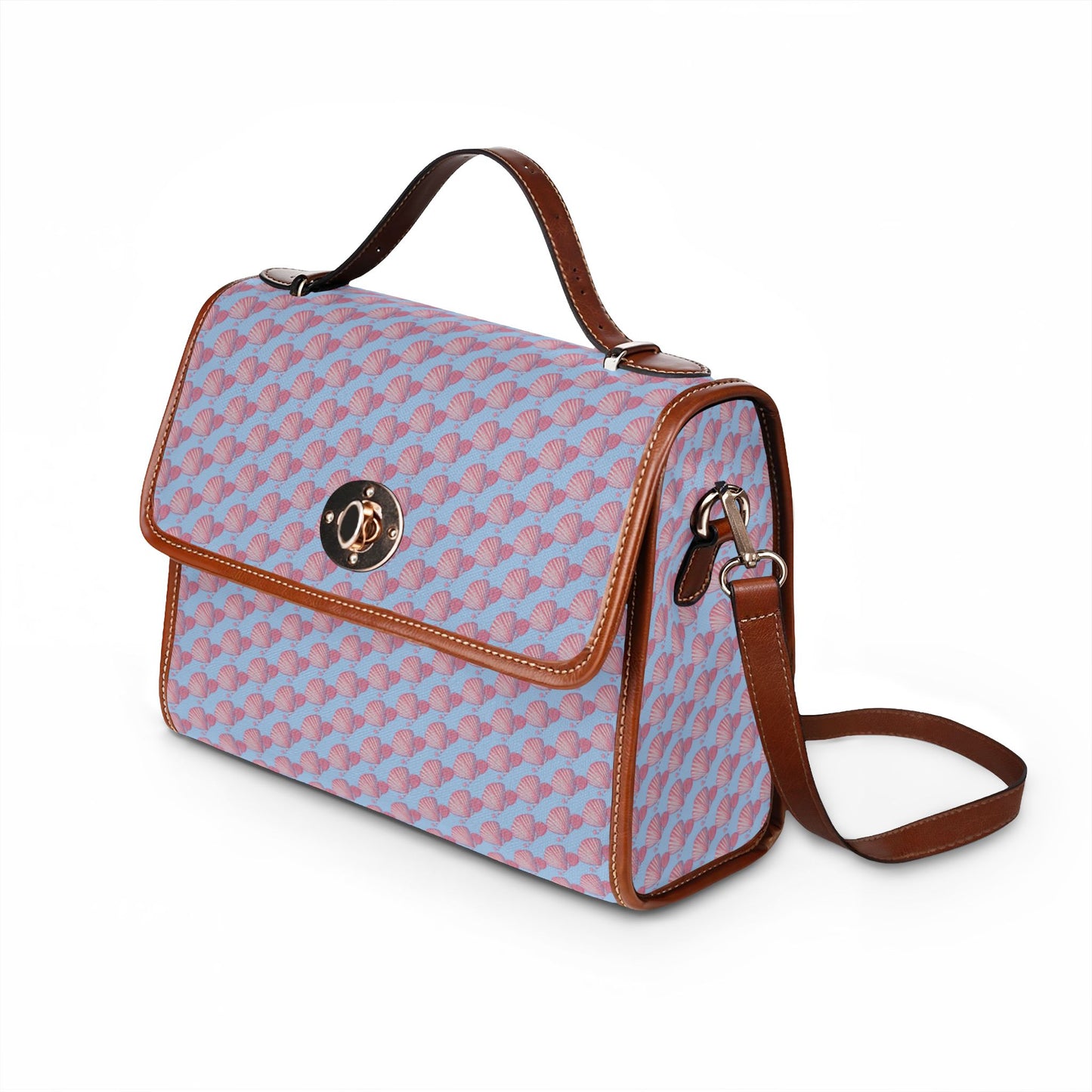 Seashells and Pearls Blue Waterproof Canvas Shoulder Satchel