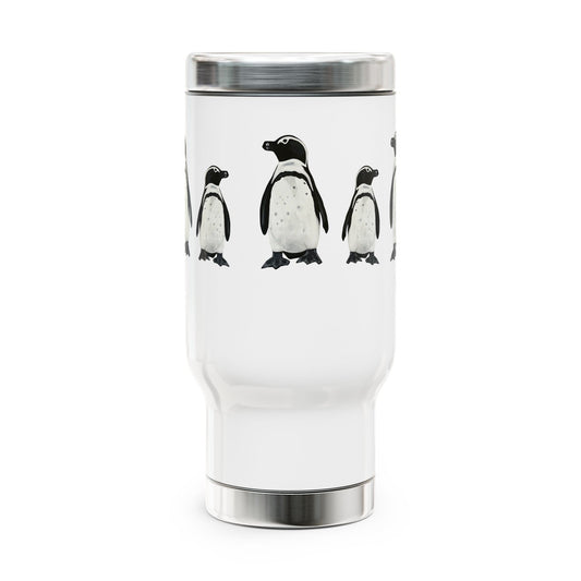 Penguin Line 14oz Stainless Steel Travel Mug with Handle — Cute Polar Animal Coffee Tumbler