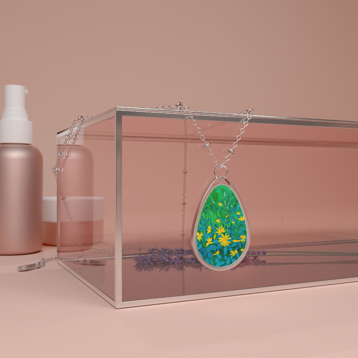 Summer — Green Floral Meadow Teardrop Locket