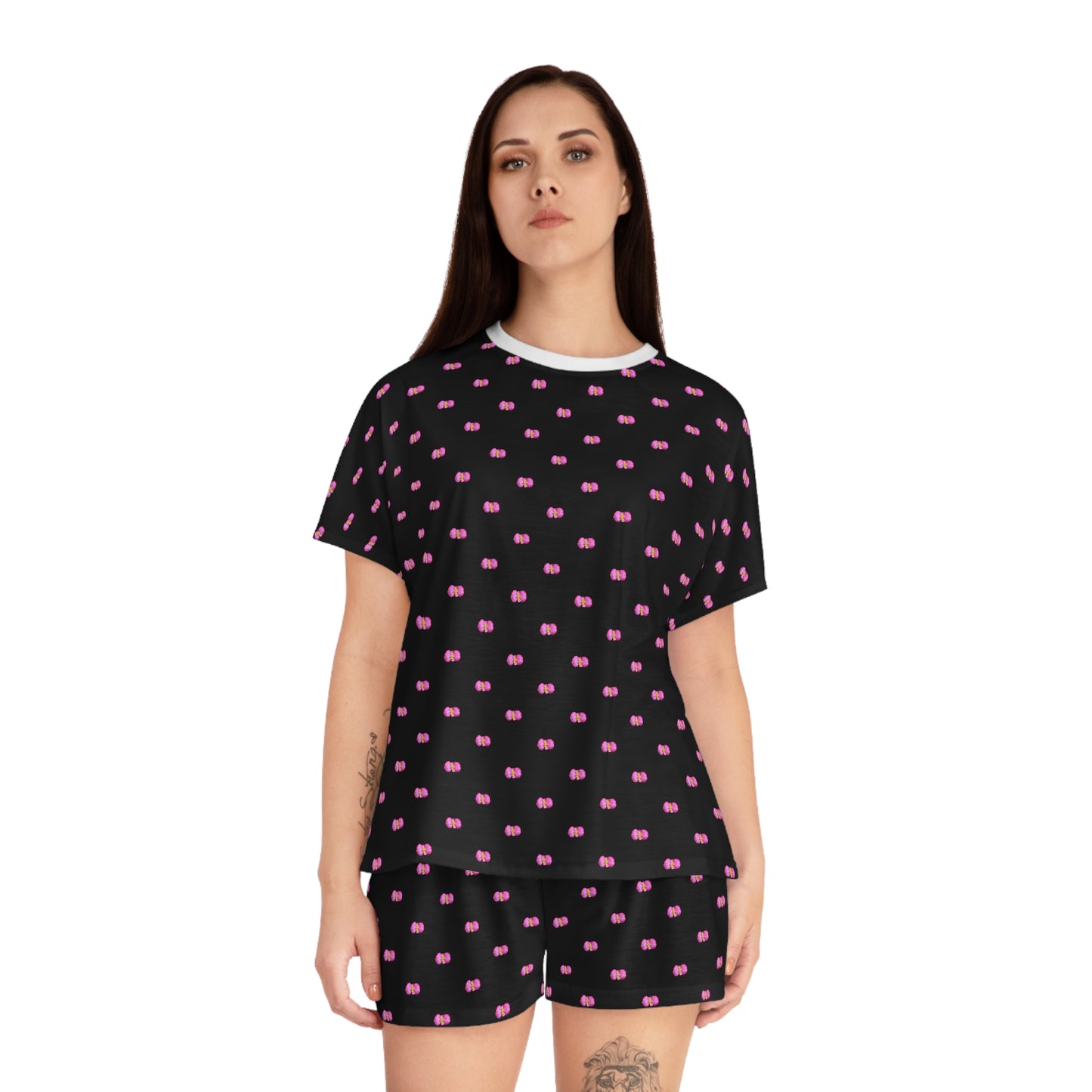 Pink Begonia Black Women's Short Pajama Set