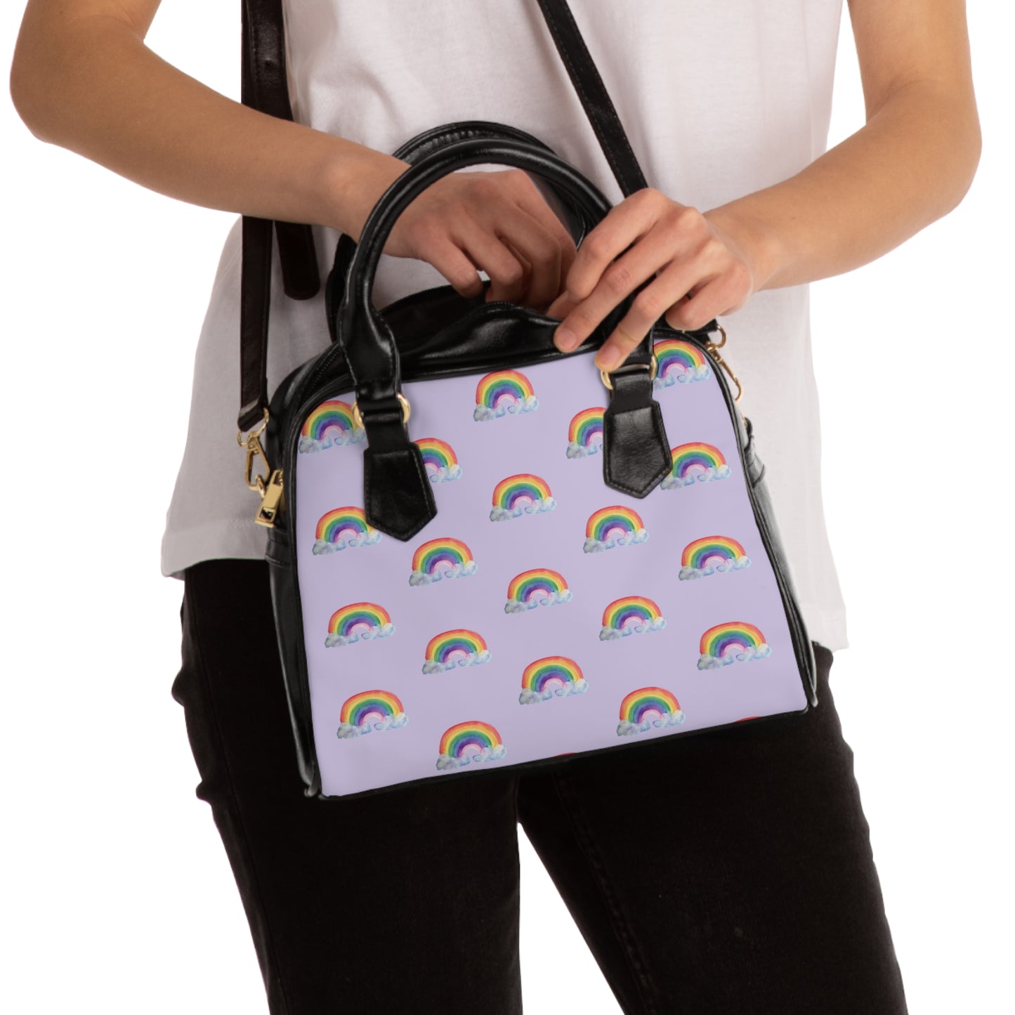 Rainbow Pattern Shoulder Handbag — Cute Lilac Rainbow Purse