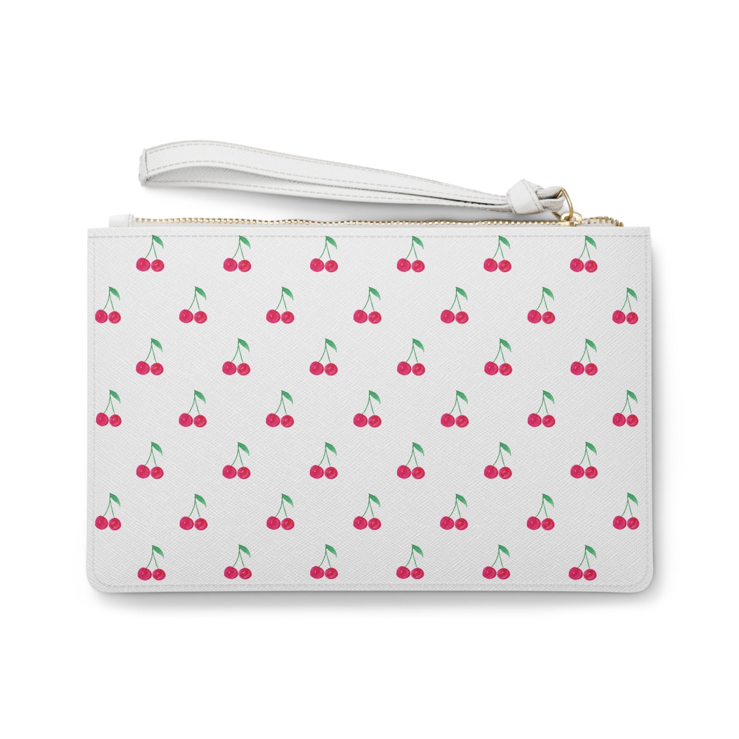Pink Cherry Pattern White Clutch Bag — Kawaii Cherry Wristlet Purse