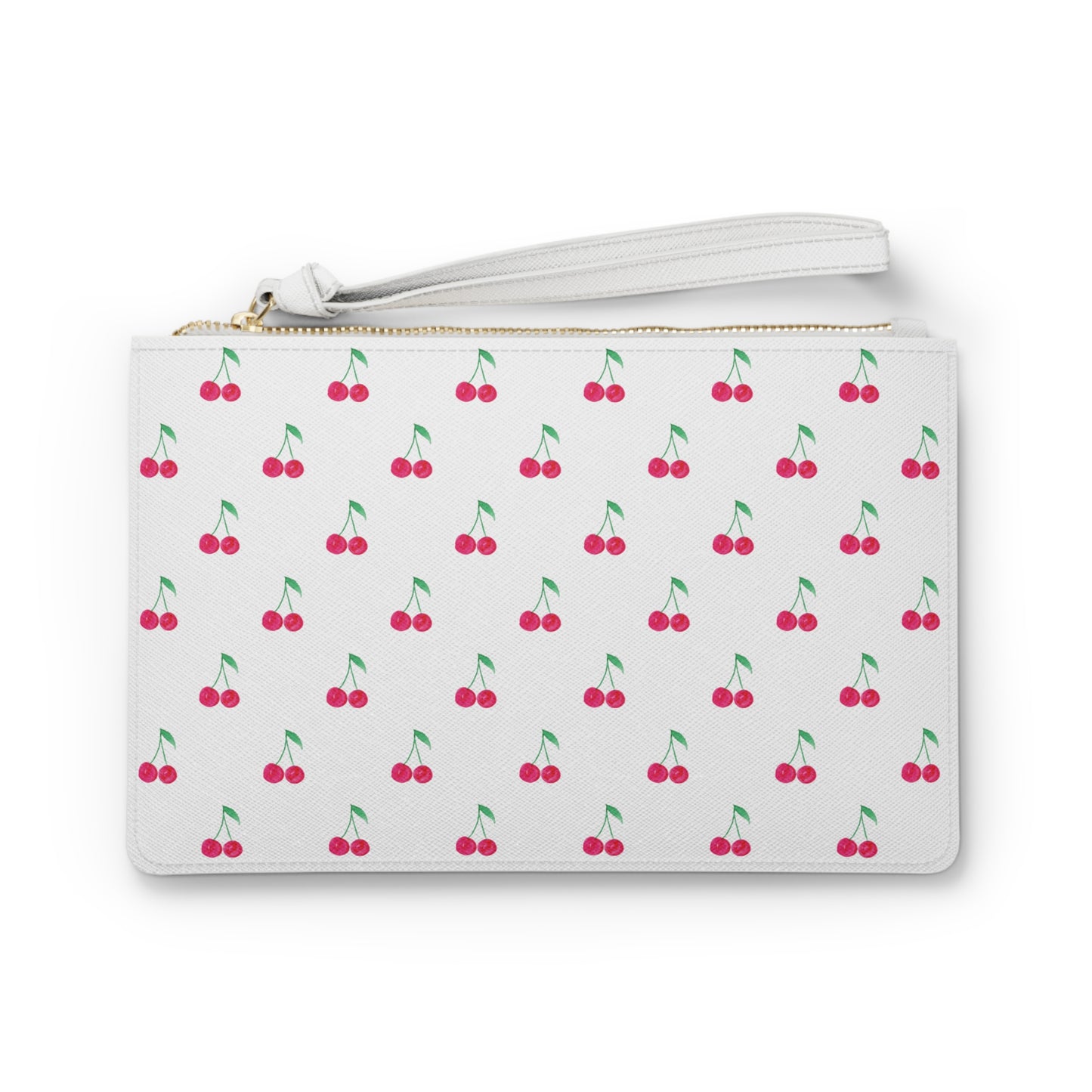 Pink Cherry Pattern White Clutch Bag — Kawaii Cherry Wristlet Purse