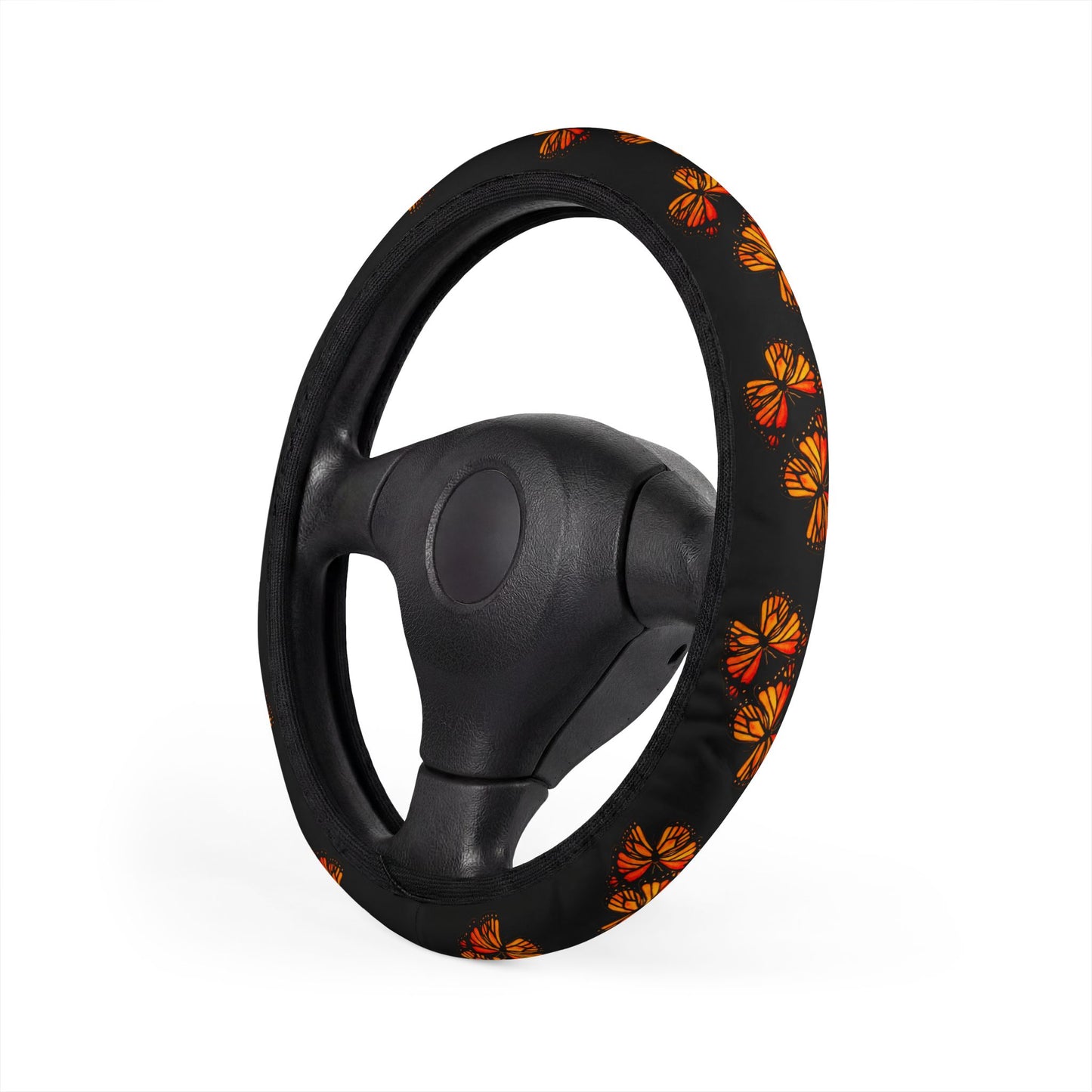 Monarch Butterfly Steering Wheel Cover — Black Neoprene Car Accessory