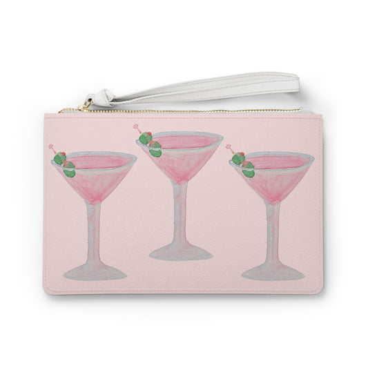Pink Martini Watercolor Clutch Bag — Cocktail Blush Wristlet Purse