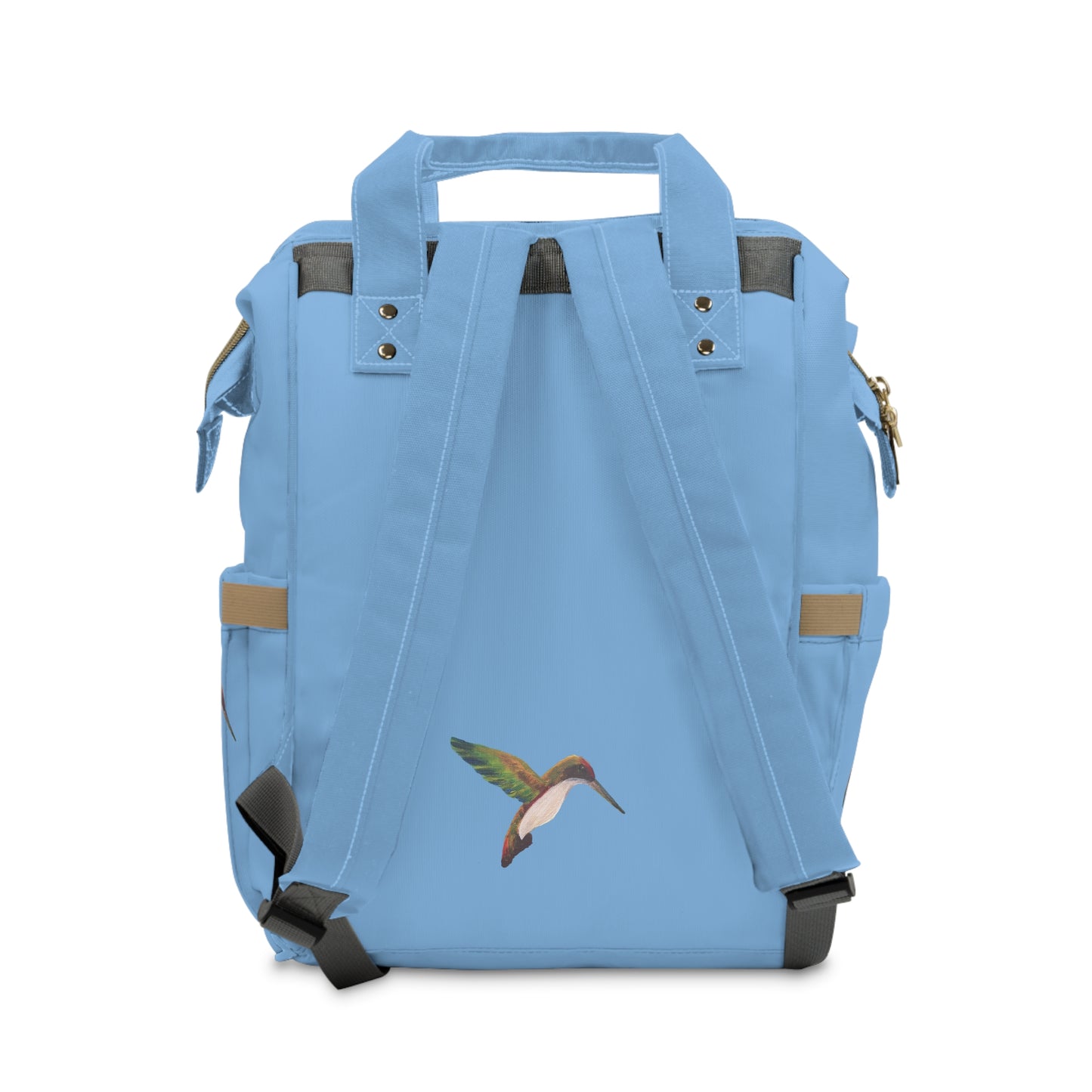 Light Blue Hummingbird Print Diaper Backpack – Multifunctional Baby Bag with Changing Pad