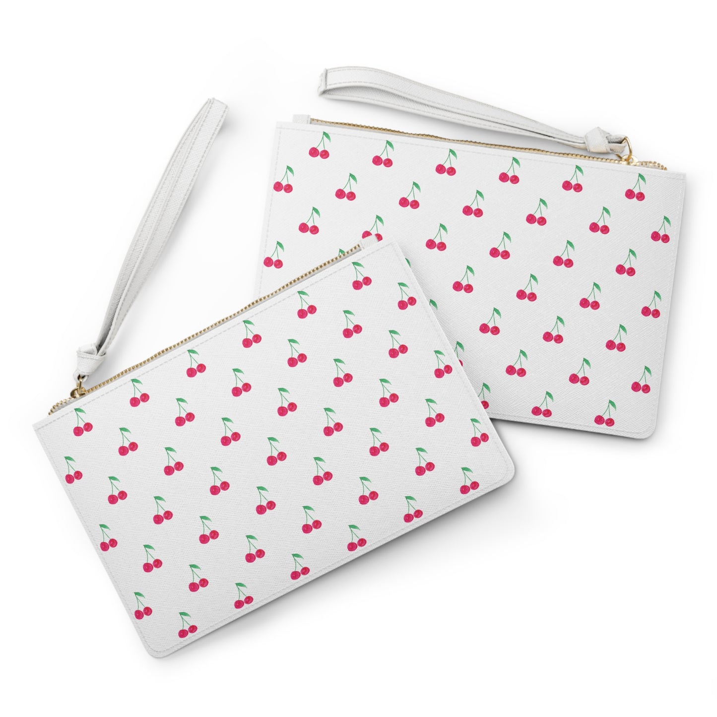 Pink Cherry Pattern White Clutch Bag — Kawaii Cherry Wristlet Purse