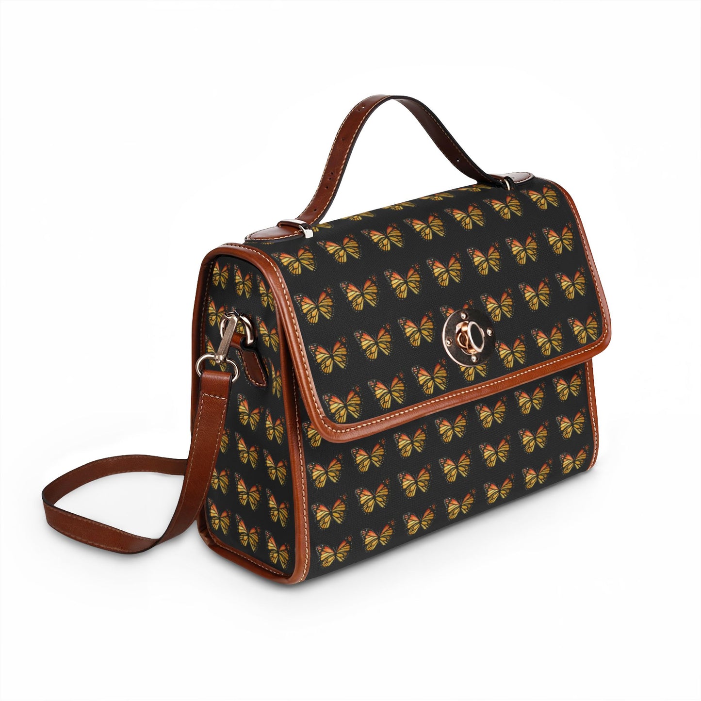 Butterfly Pattern Canvas Tote — Black Waterproof Bag