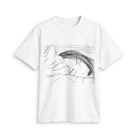 Sleepy Cat Sketch T-Shirt — Minimalist Hand-Drawn Cat Tee