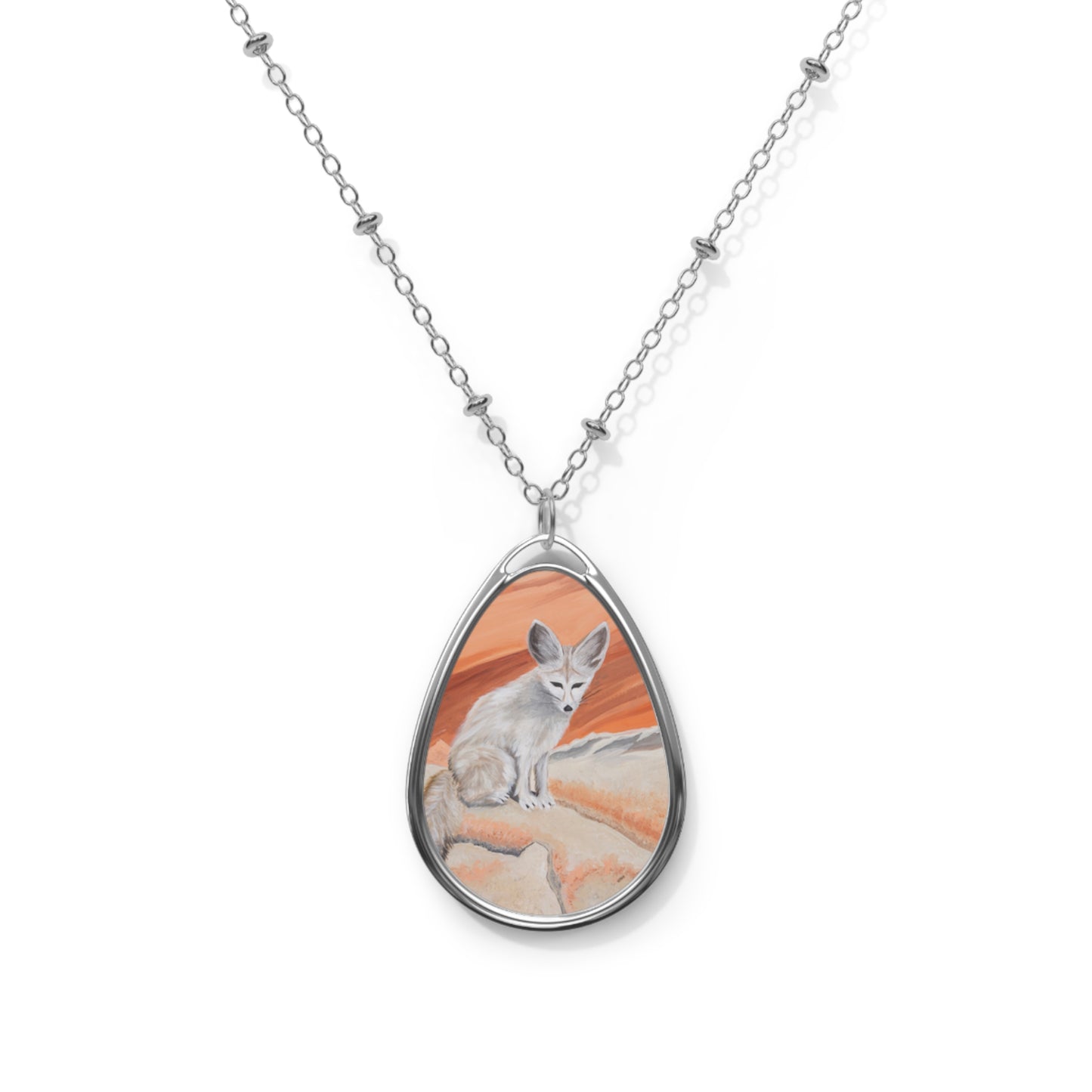 The Fox at the Zoo Fennec Fox Oval Necklace