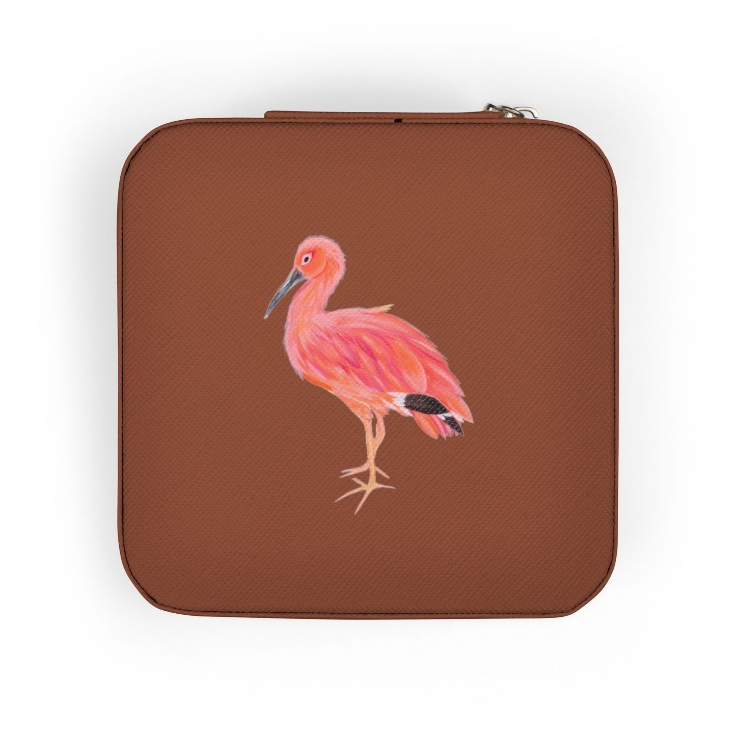 Pink Ibis Bird Jewelry Travel Case — Compact Organizer for Rings, Earrings & Necklaces