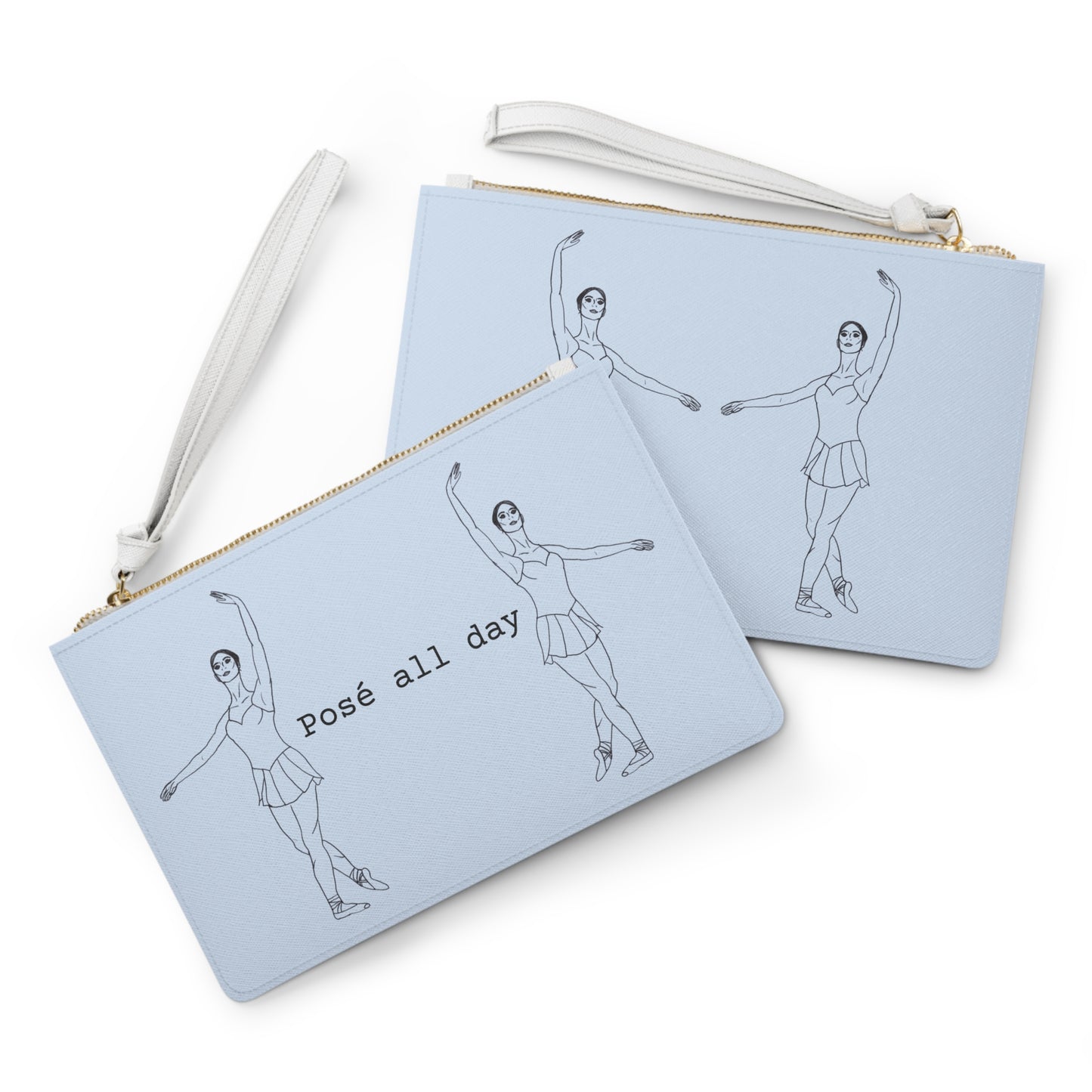 Blue Ballet Dancers Clutch Bag — Minimalist Pointe Shoe Sketch Wristlet