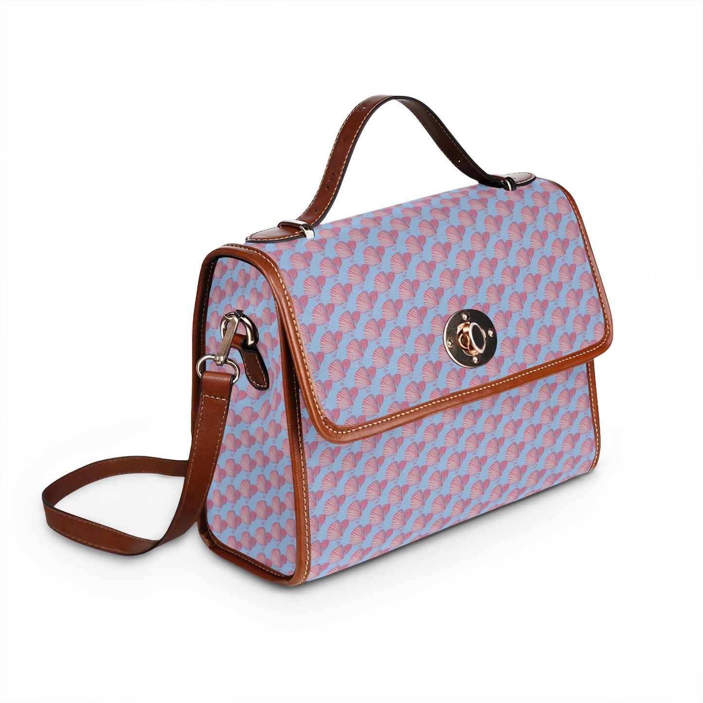 Seashells and Pearls Blue Waterproof Canvas Shoulder Satchel